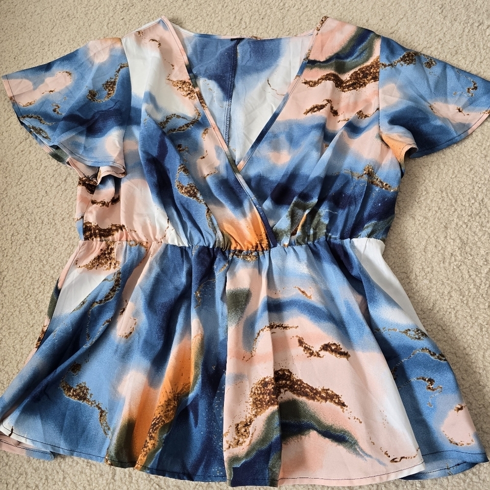 Watercolor Marble Print Flowy Babydoll Dress Medium